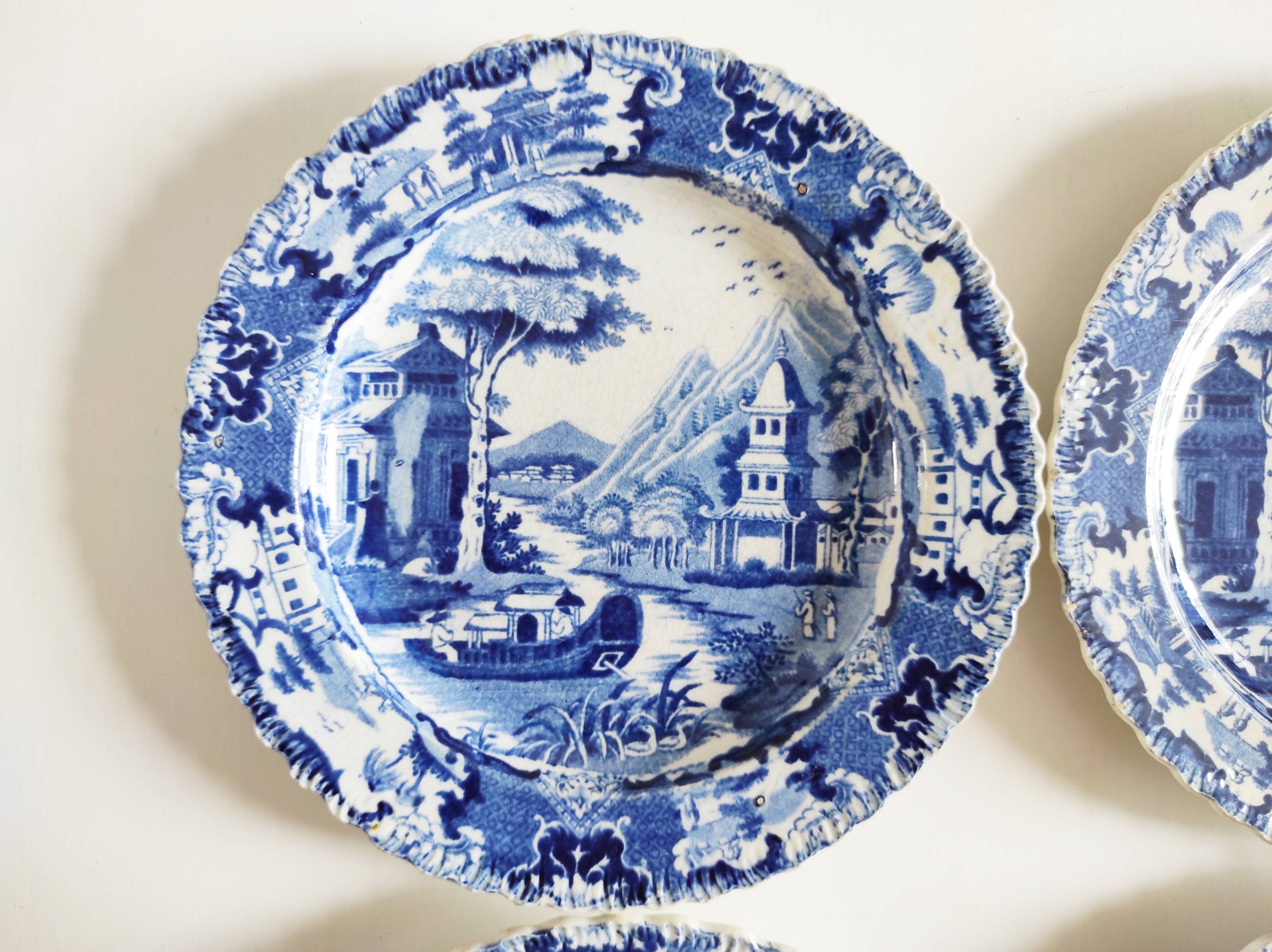 Calais earthenware 4 pagoda plates