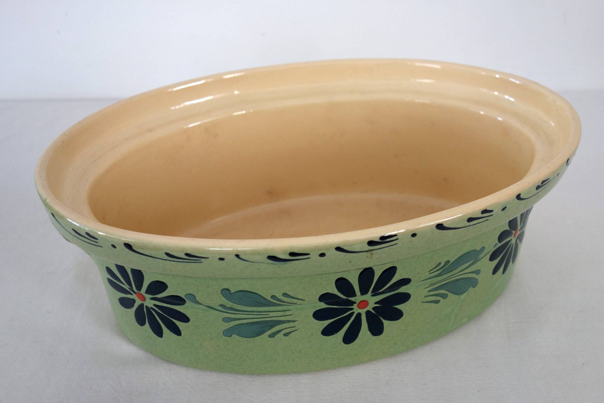 Large enameled ceramic terrine dish, vintage Alsace
