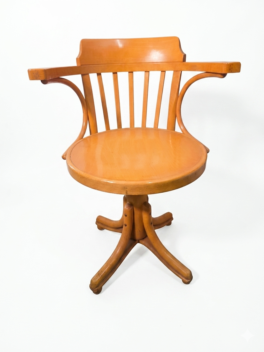 Swivel office chair in curved wood, 1950s