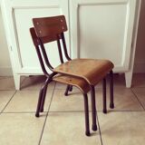 Duo of brown child school chairs