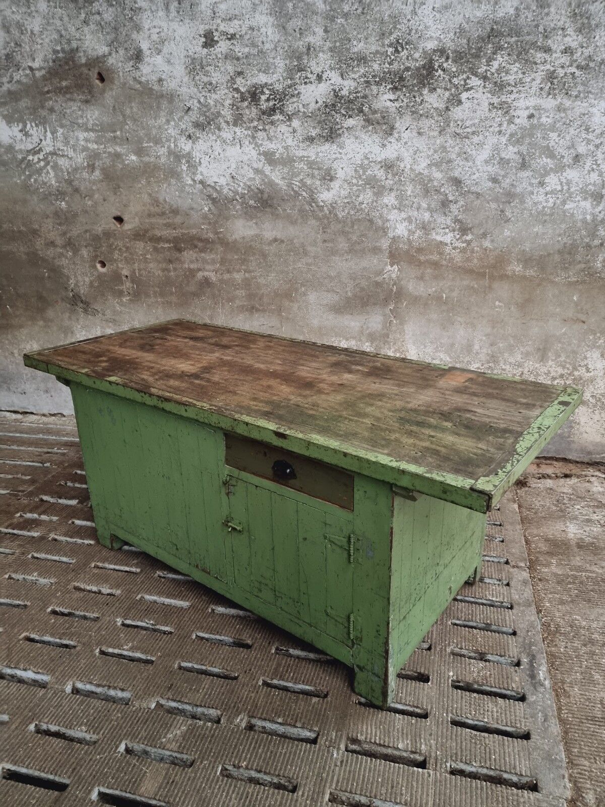 Antique workbench green kitchen island