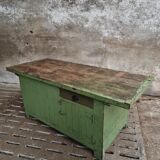 Antique workbench green kitchen island