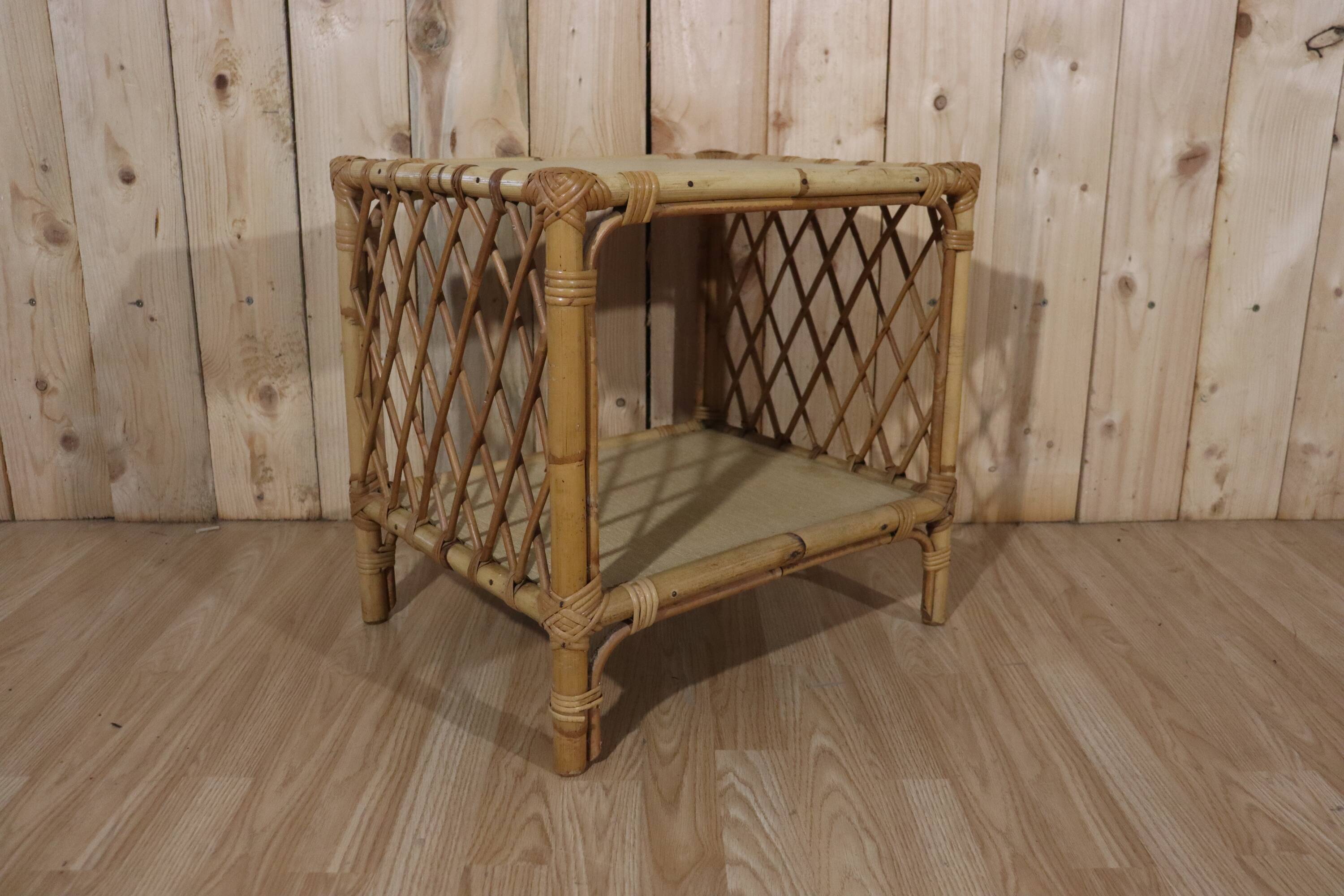 Small vintage rattan side table