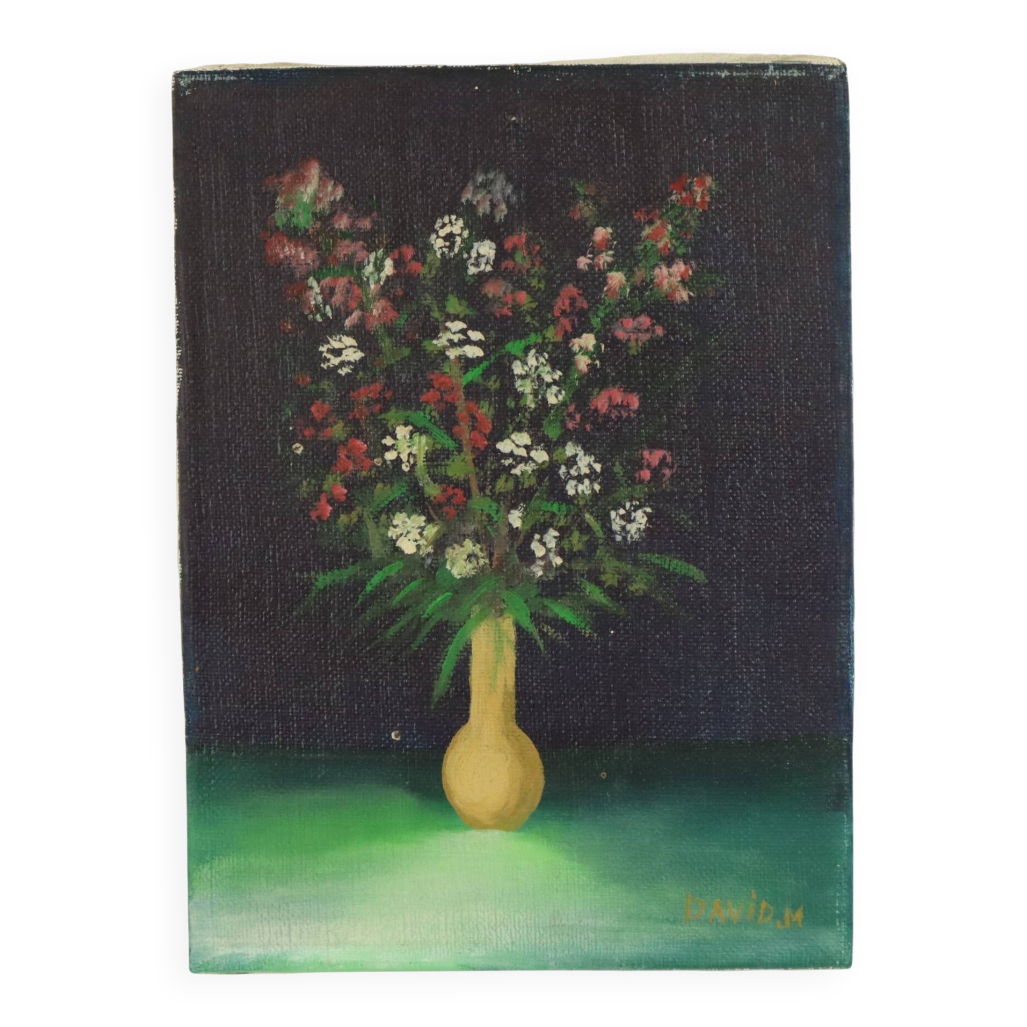 Small Still Life Flowers in a Vase Painting Marcel David 1980