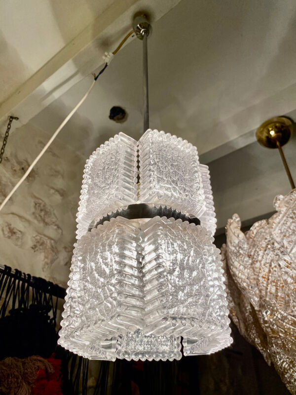 Lustre par Kaiser Leuchten, verre givré, Allemagne 1960