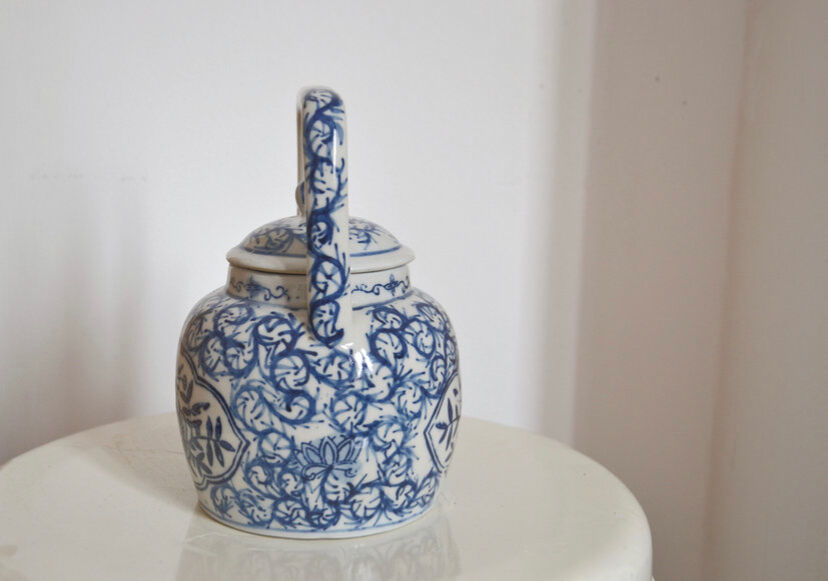 Chinese ceramic teapot with blue patterns