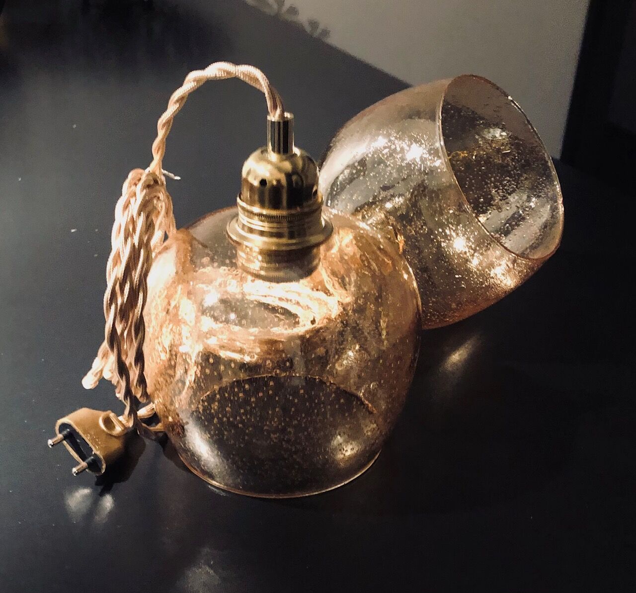 2 bubble blown glass pendant lamps