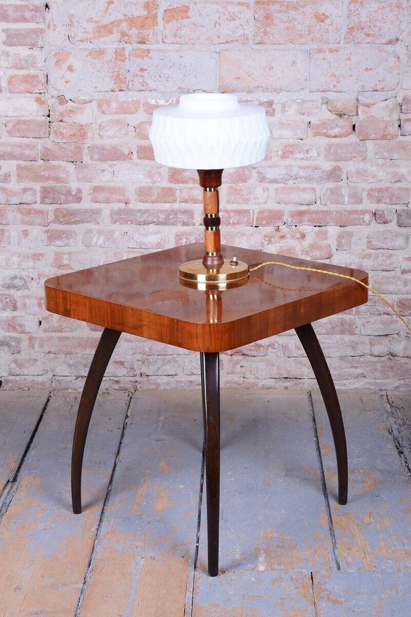 Mid-Century Table Lamp in Walnut, Brass and Glass, Czech, 1960s
