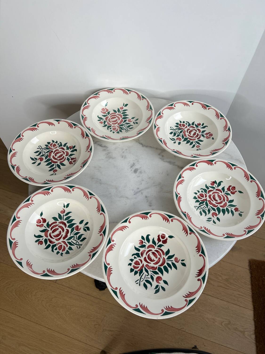 Set of 6 old soup plates from the French manufacturer LONGWY, Alsace model