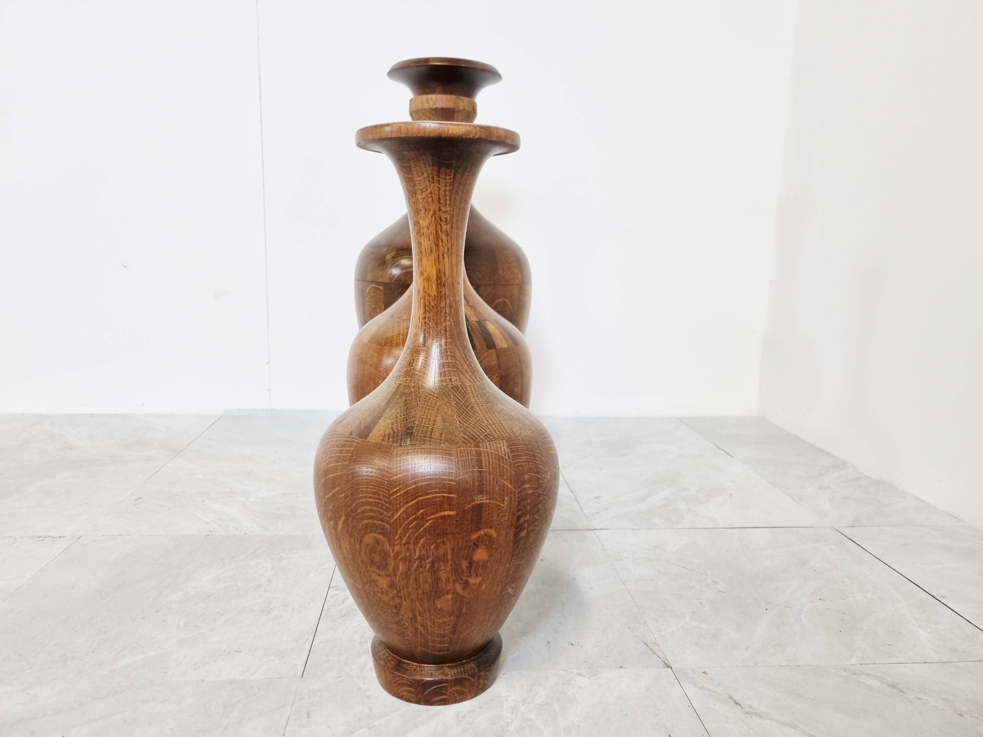Vases en bois vintage de Maurice Bonami, ensemble de 3, années 1970