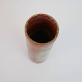 Brown ceramic tube vase signed Roger Jacques under the base