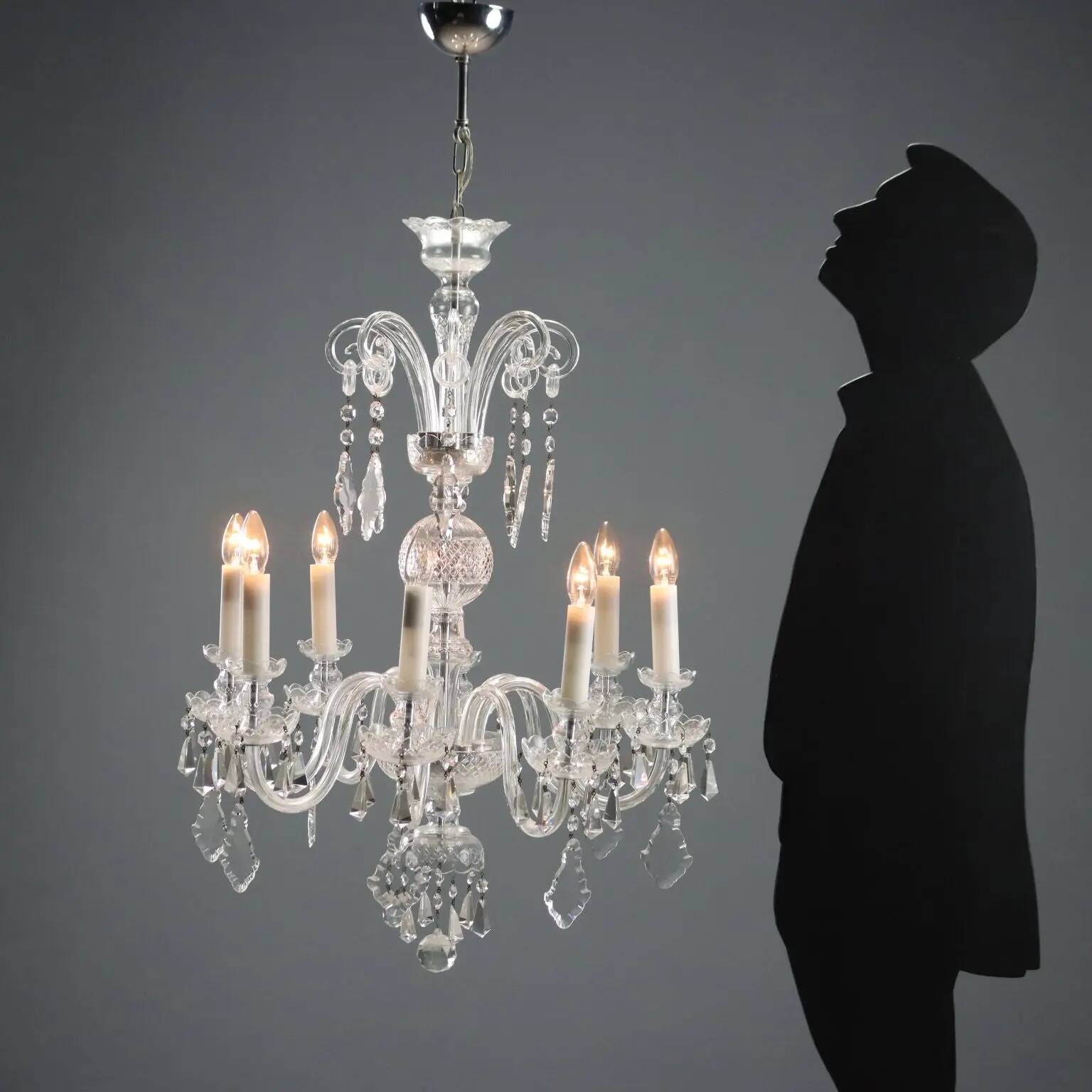 Antique Bohemian crystal chandelier with 8 lights, 20th century.