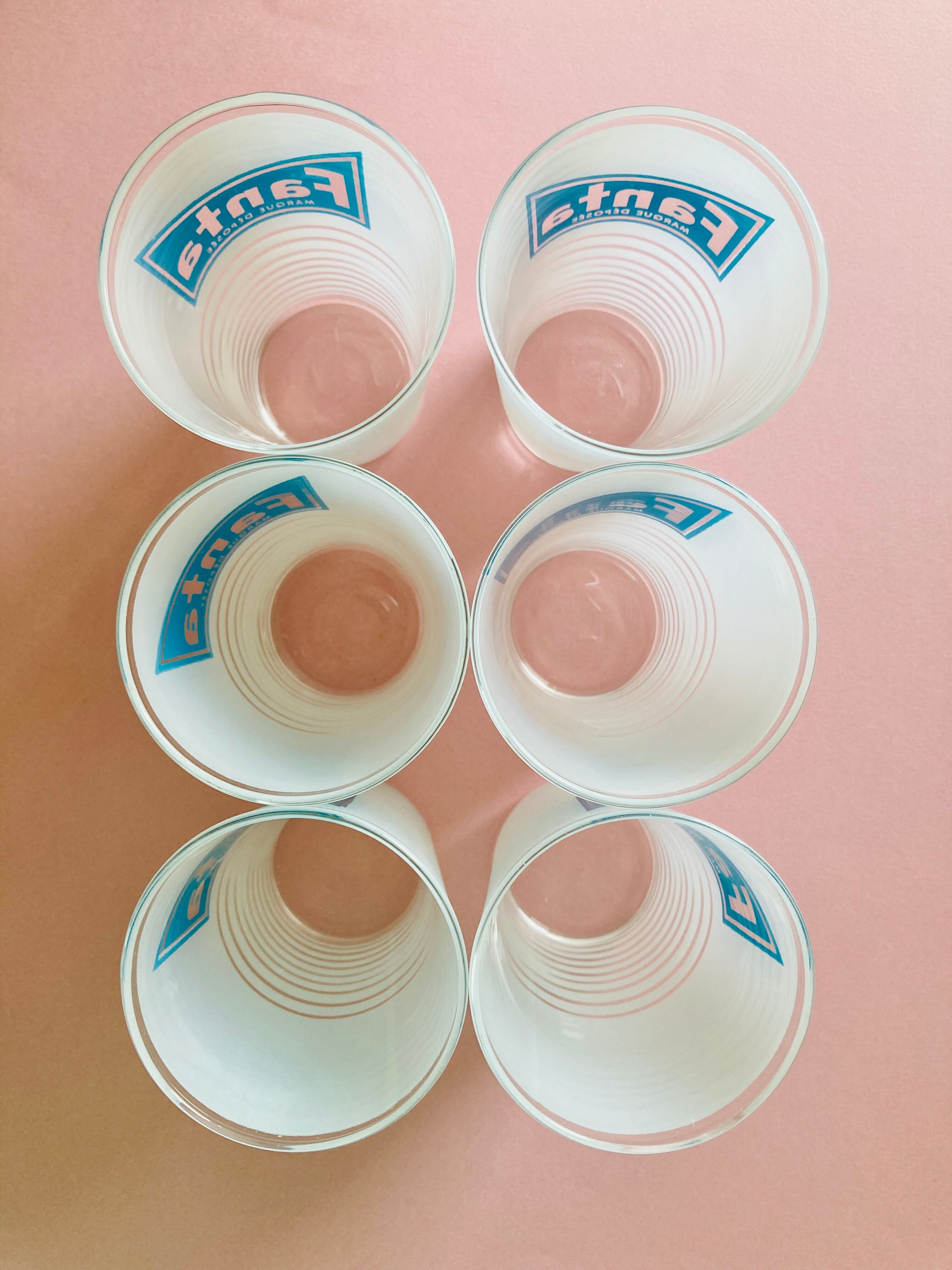 6 vintage glasses fanta white and blue