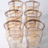 Mid-Century Italian Glass Pitcher & Six Glasses with Golden Details / Italy