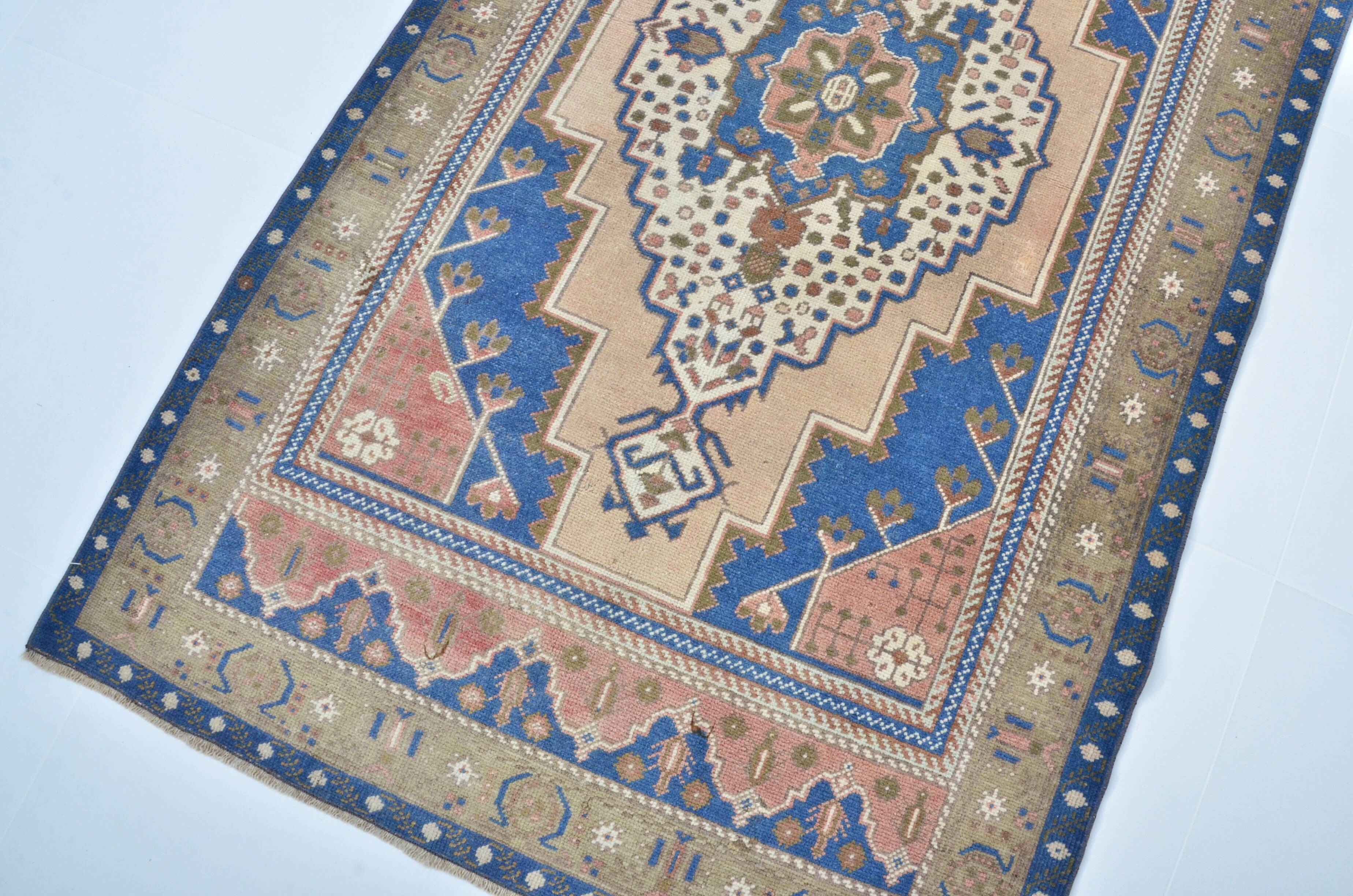 tan and Blue Oushak Turkish Carpet sku 3127