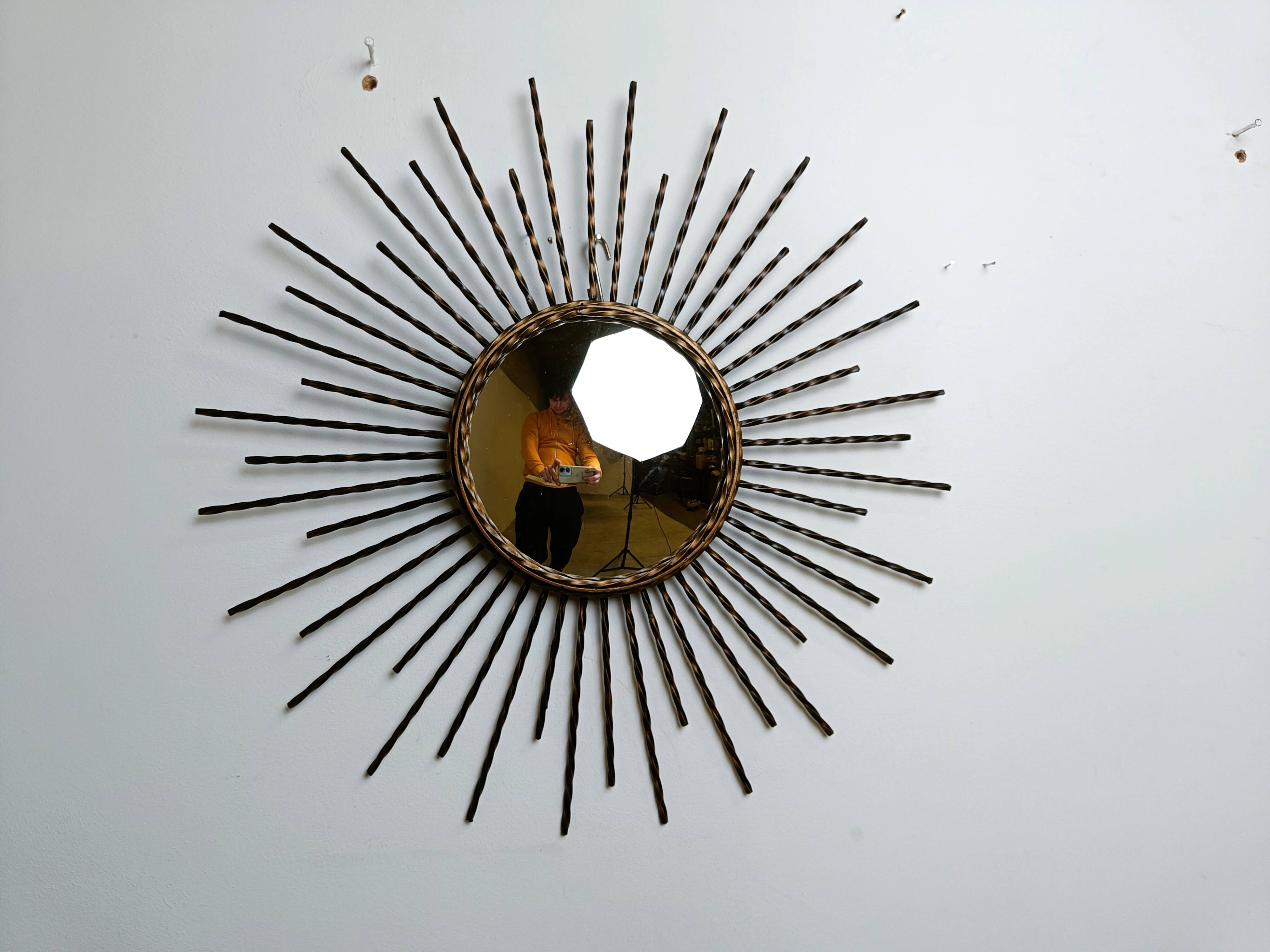 Vintage metal sunburst mirror 1970s