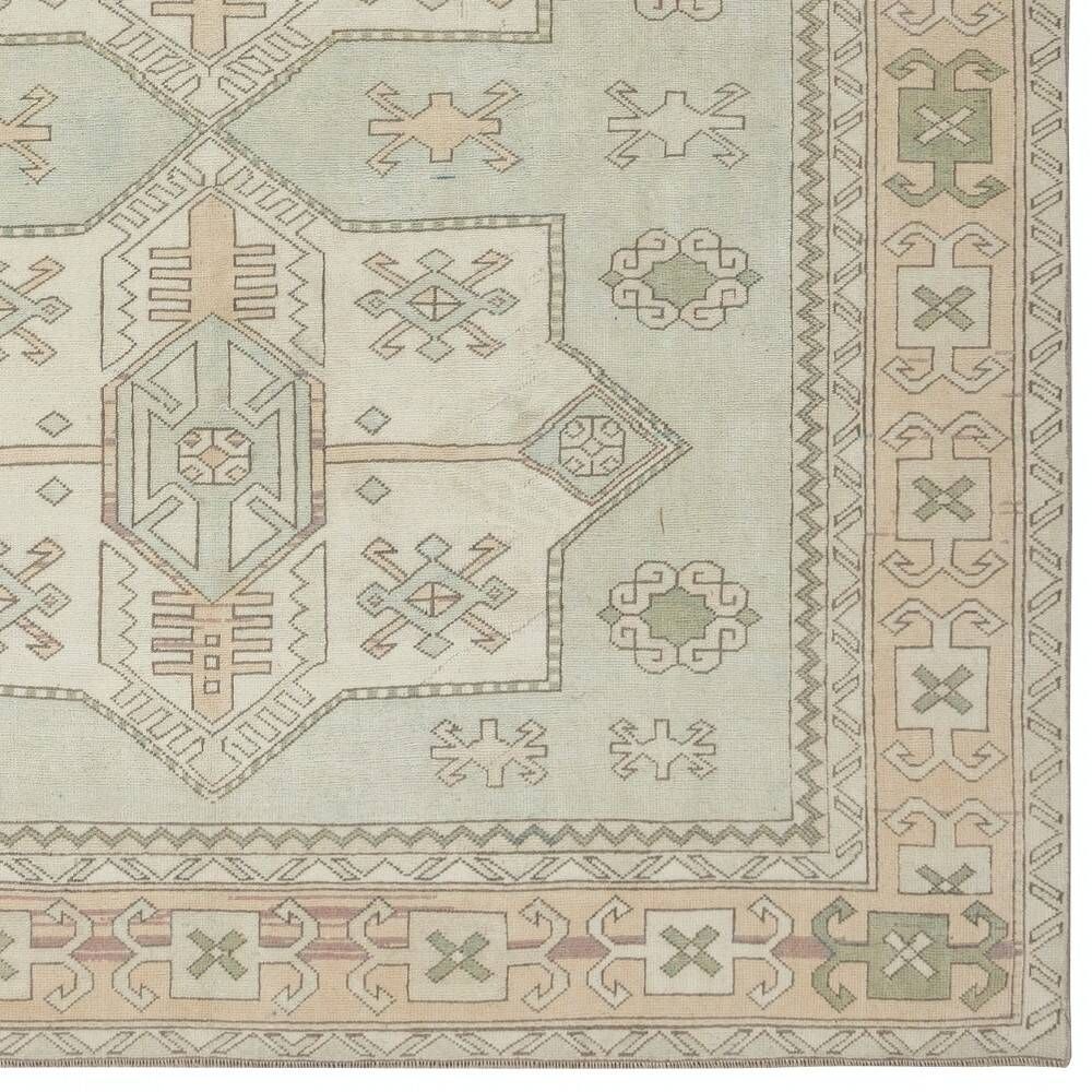 One of a kind Vintage Beige Large Area Rug. Handmade Turkish Carpet