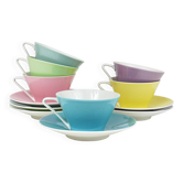 Set of 6 pastel porcelain coffee cups "Daisy", Lilien, Austria, 1950s