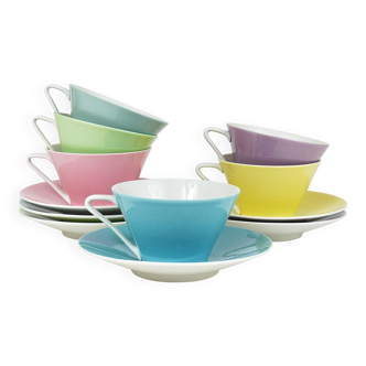 Set of 6 pastel porcelain coffee cups "Daisy", Lilien, Austria, 1950s