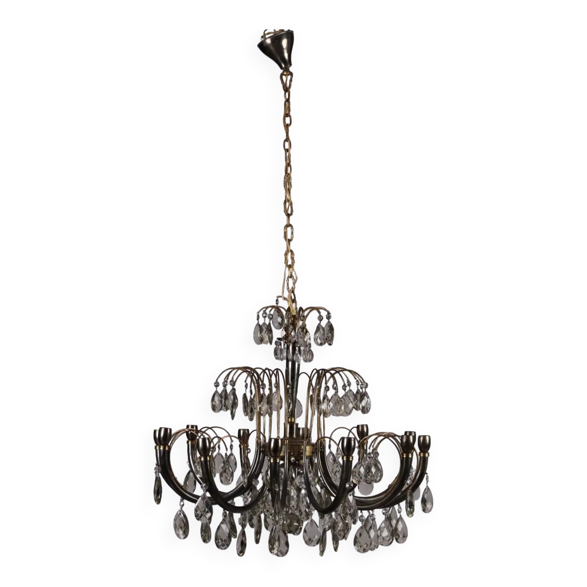 Antique brass and crystal chandelier, Italy, 1930s-40s.