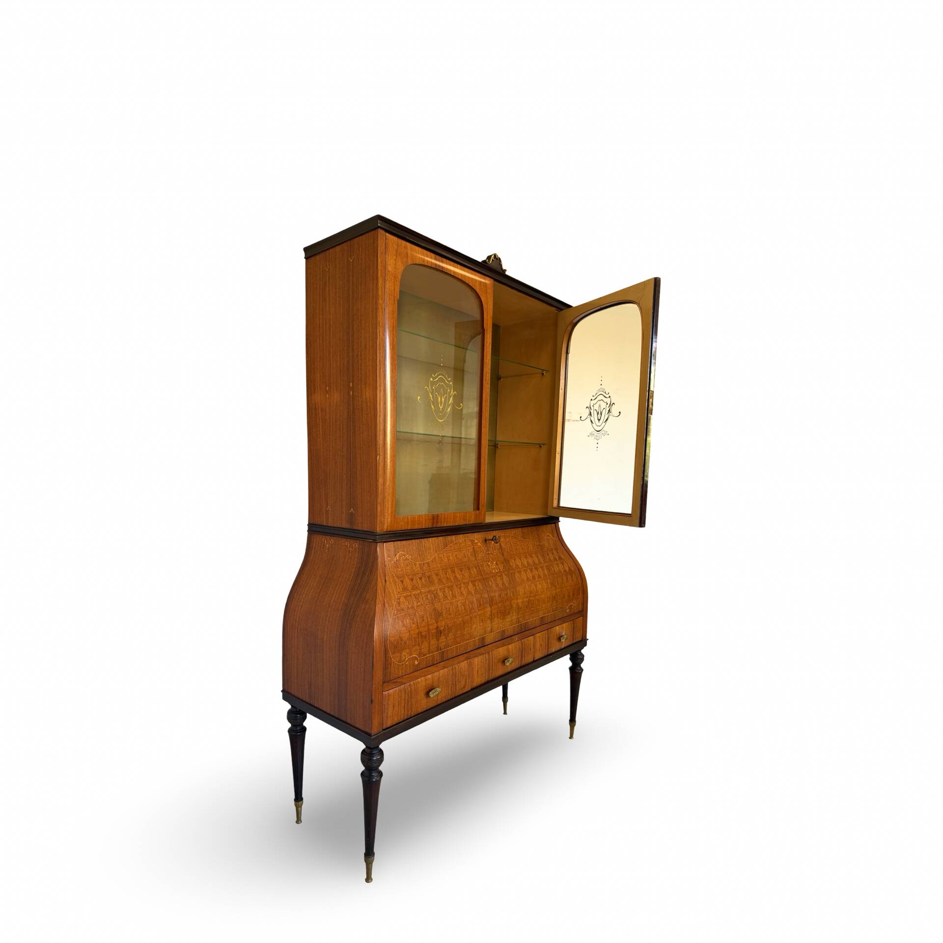 Secretary credenza in marquetry in the Italian Louis XV style from the mid-century, 1960.