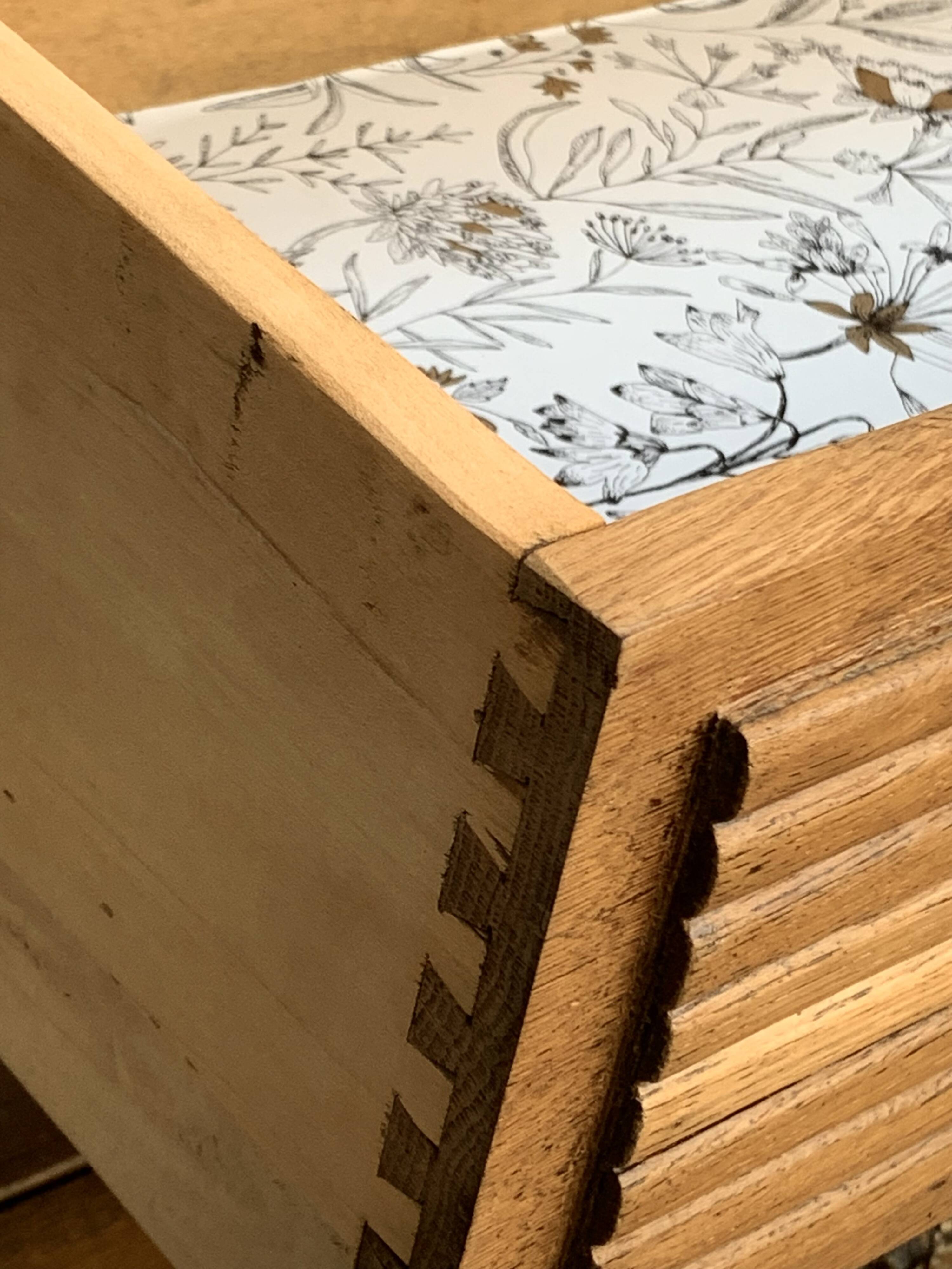 Parisian art deco glass cabinet in raw wood