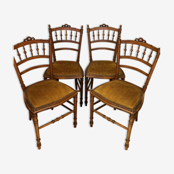 4 vintage Louis XVI style solid walnut chairs