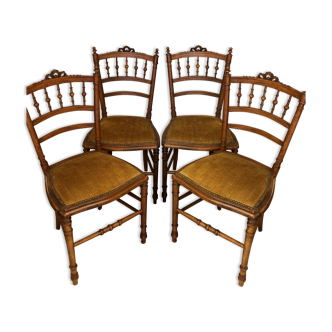 4 vintage Louis XVI style solid walnut chairs