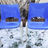 Pair of blue child chairs vintage school office plastic 70s