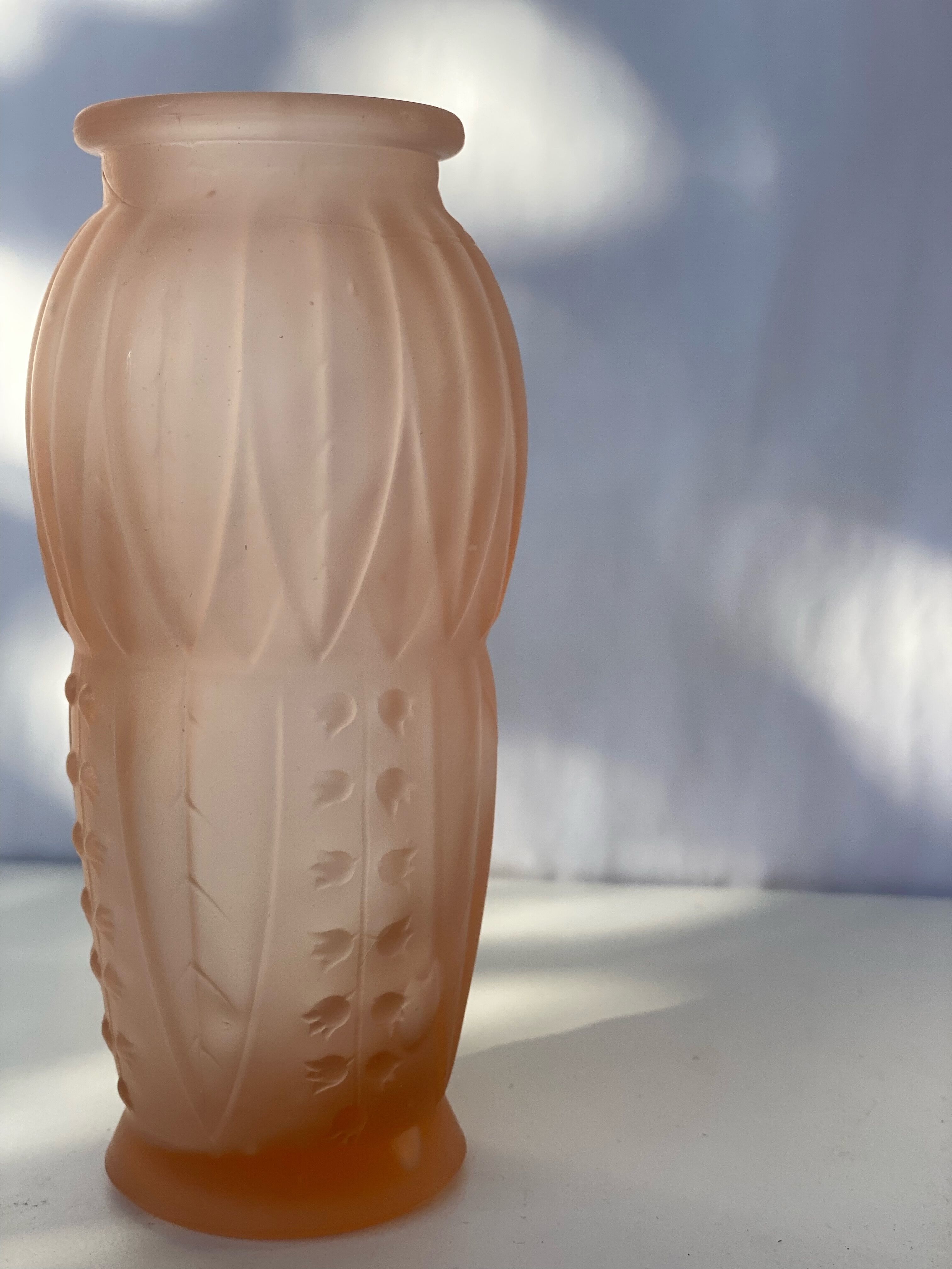 Art deco vase in pressed glass lily of the valley pattern