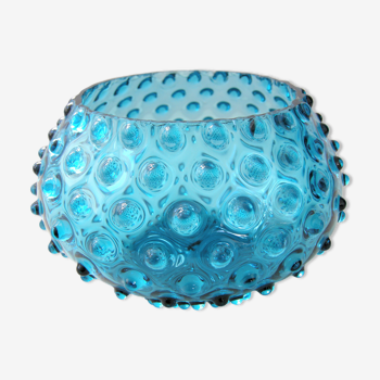 Vase bubble vintage  en verre bleu