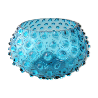 Vase bubble vintage  en verre bleu