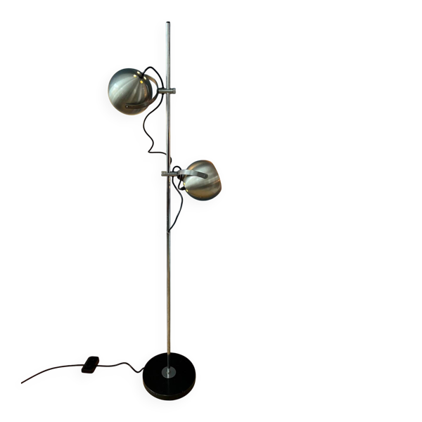 Lampe sur pied Herda en forme d'œil vintage argentée des années 50.
