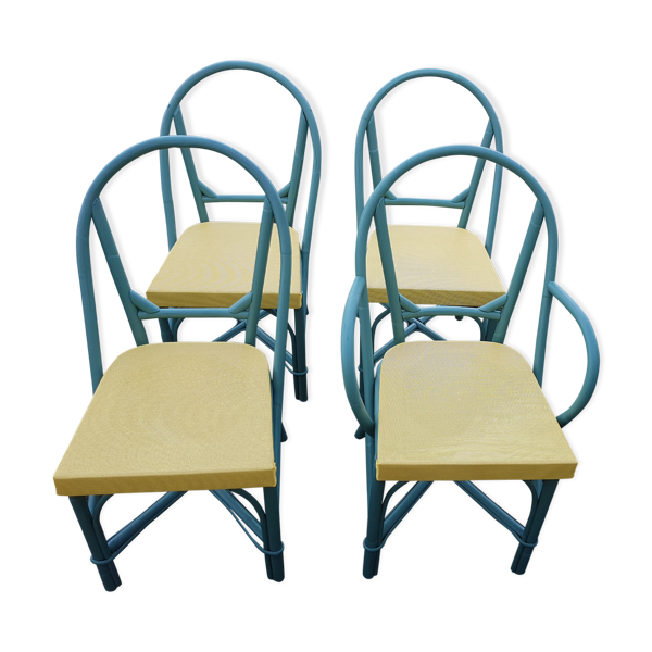 Chaises et fauteuil en bambou repeint