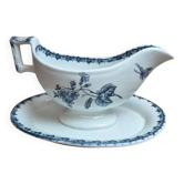 Antique sauce boat Sarreguemines bamboo shape – unlisted blue decoration – ironstone