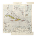 Carte les Antilles mer des Caraïbes archipel vintage de 1950