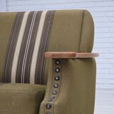 1970s, Danish 2-seater sofa, green furniture wool, oak wood.