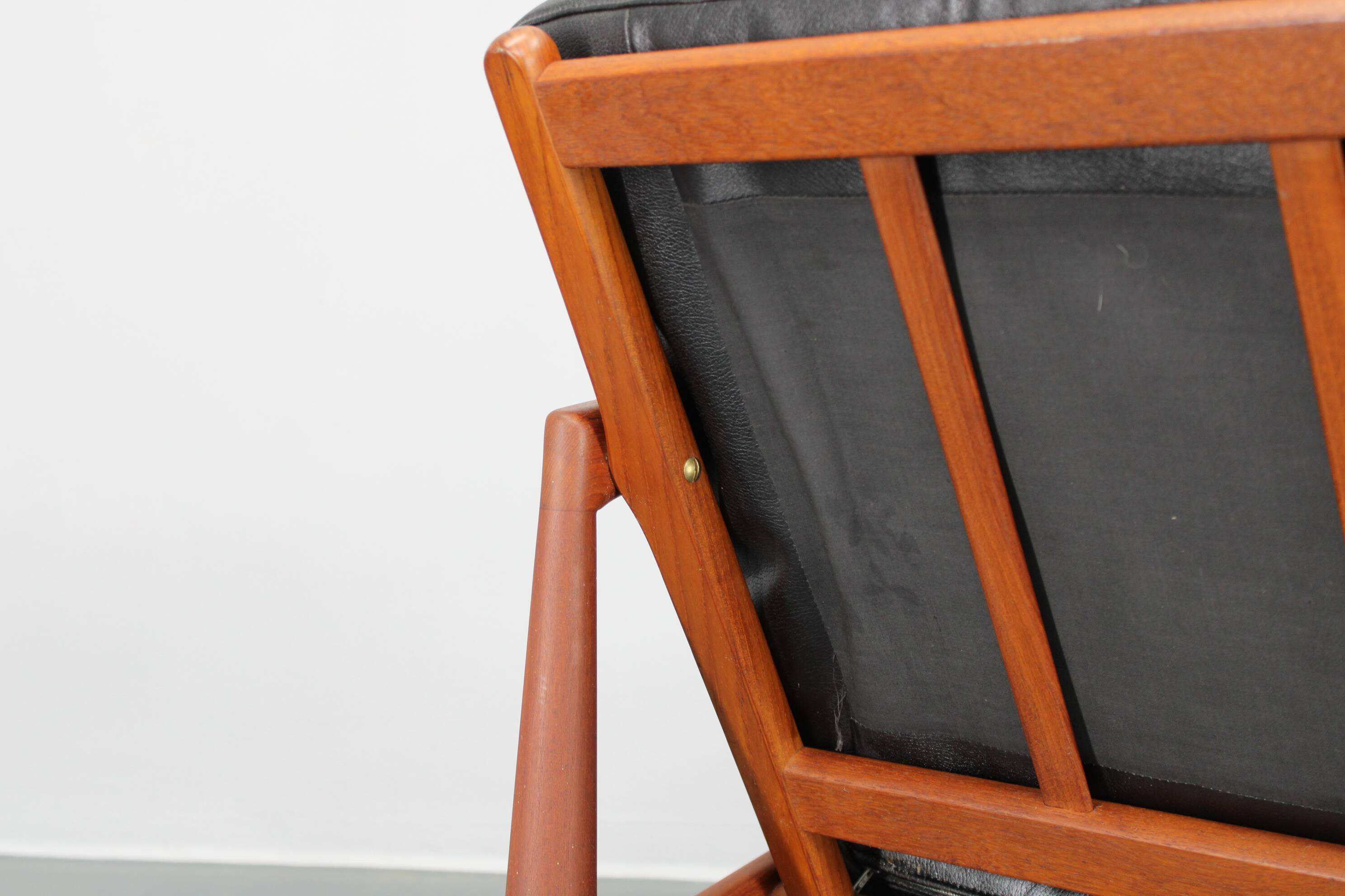 1960s Kai Kristiansen Paper Knife 3-Seater Teak Sofa in Leather , Denmark