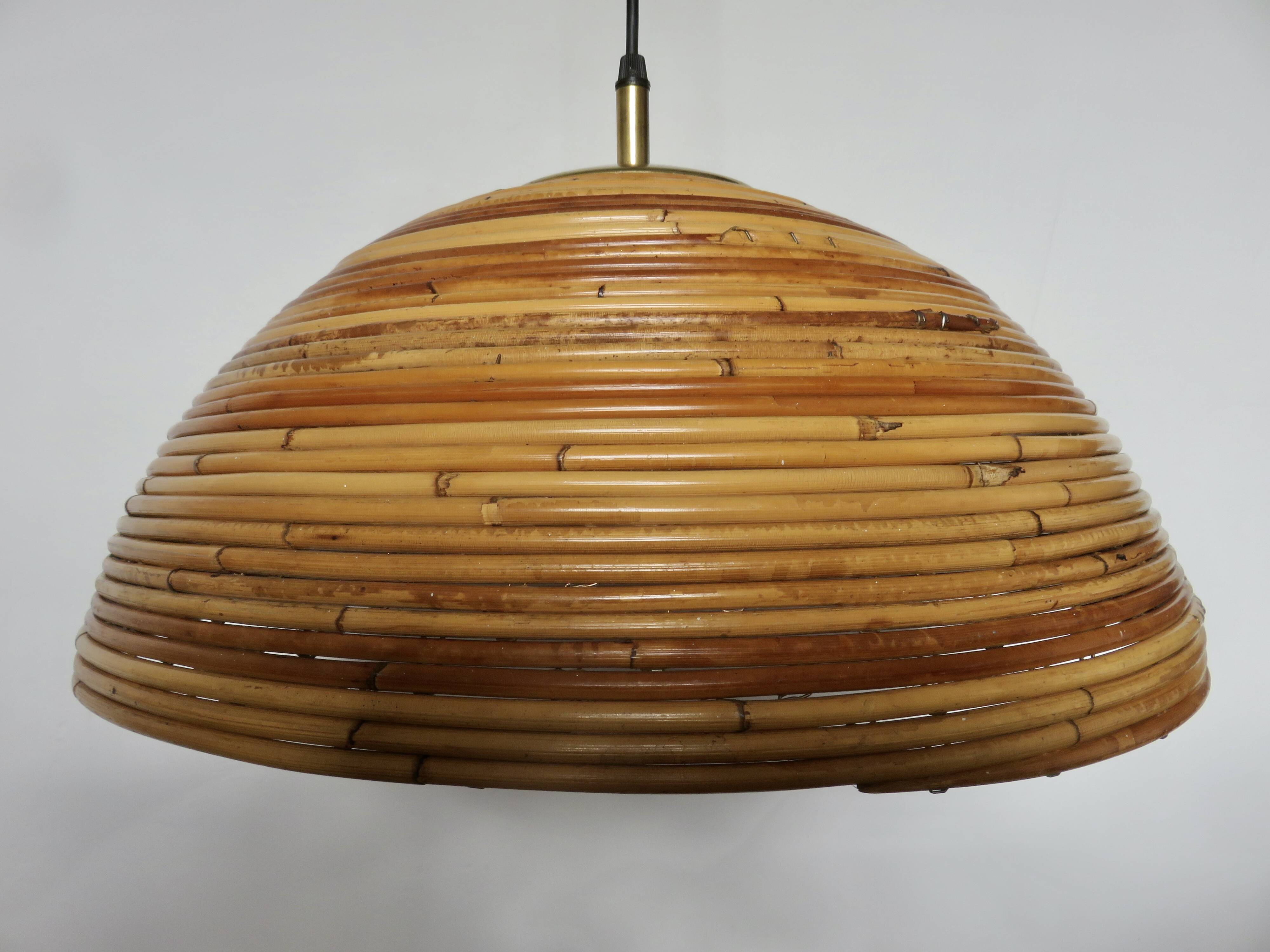 Rattan and brass pendant light 1970