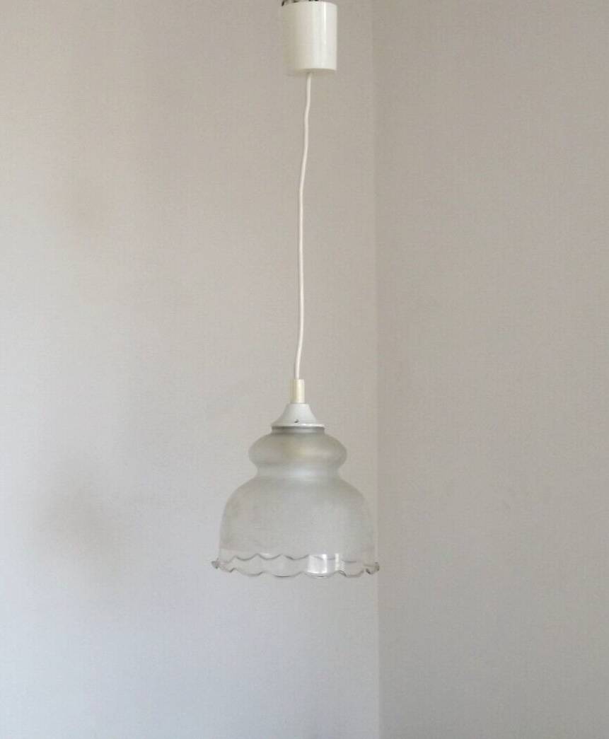 Vintage French pendant ceiling light in white glass decorated with flowers 4722