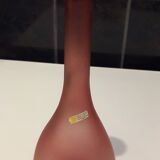 Old pink frosted glass liquor decanter with decorated cap