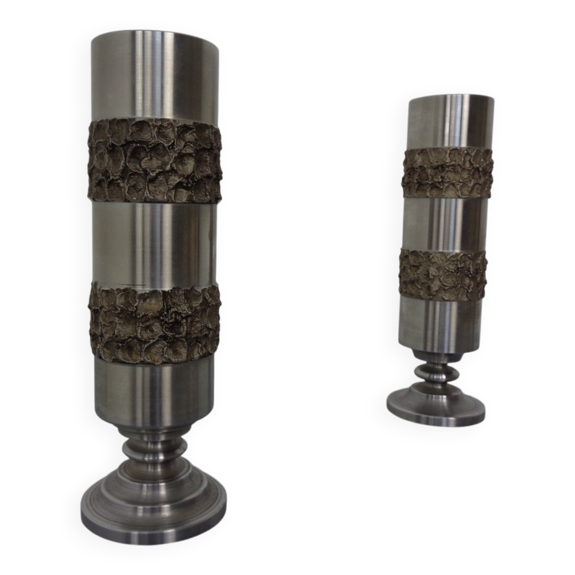 Brutalist German vases in stainless steel, 1960s, set of 2