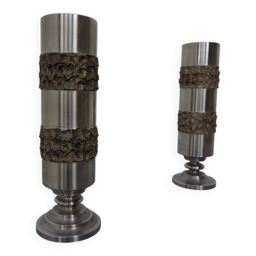 Brutalist German Vases in Stainless Steel, 1960s, Set of 2