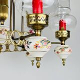 Vintage porcelain and brass chandelier, Italy, 1930s