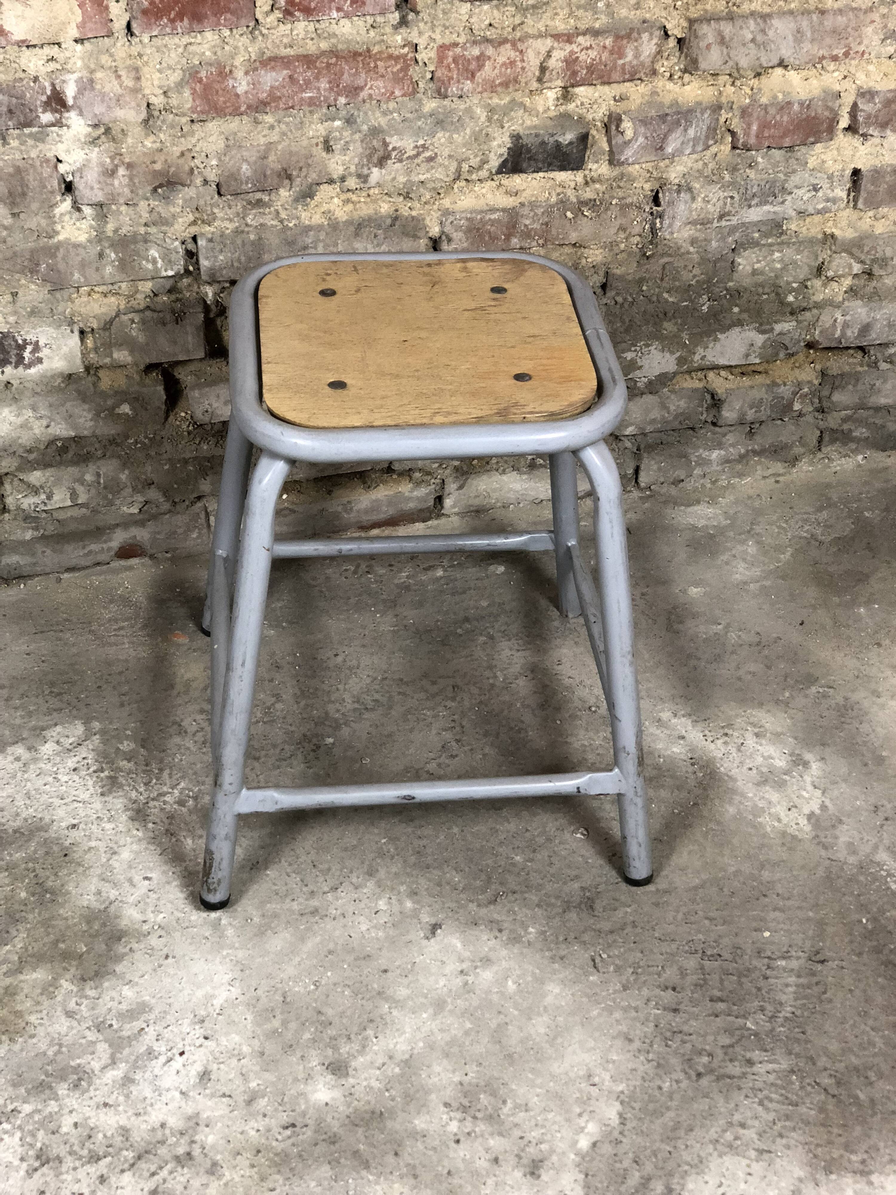 Iron and gray wood stool