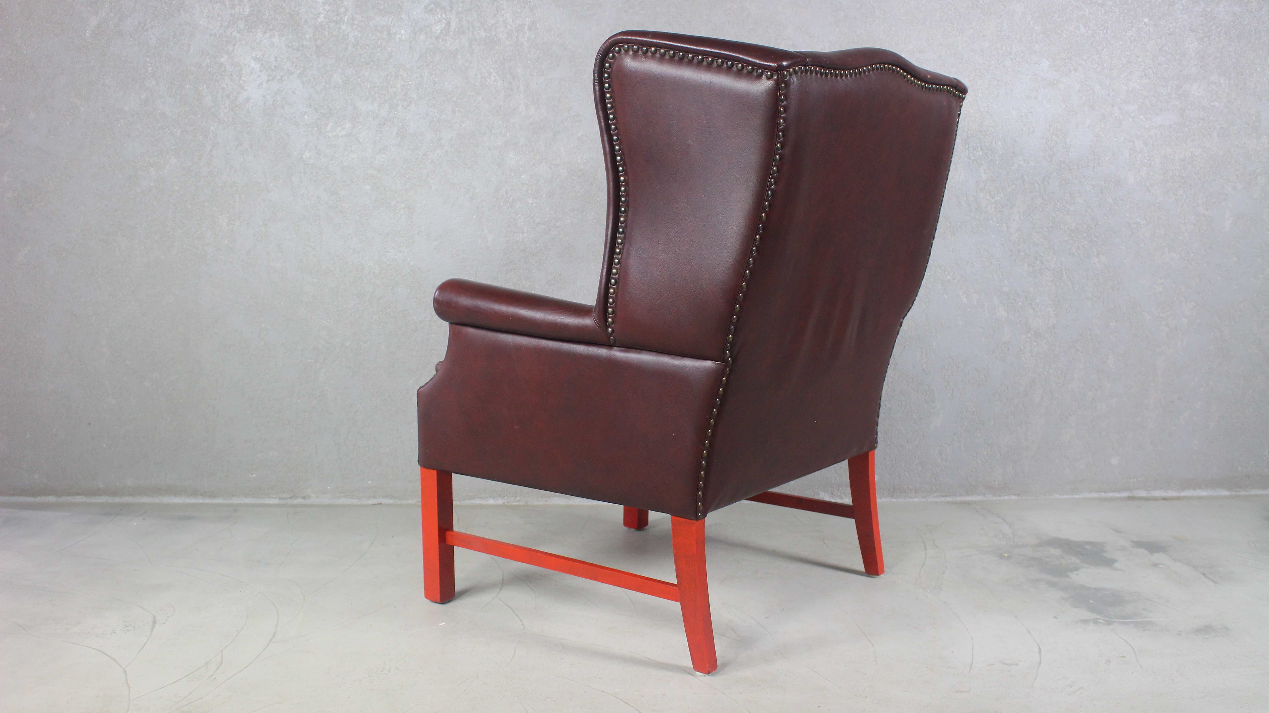 English Georgian Style Brown Leather Wingback Armchair