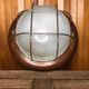 Old marine style ceiling light molded glass wood contour gold metal reinforcement #a624