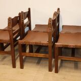 Series of 6 vintage Maison Regain chairs in leather and wood, 1960s