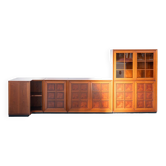 1970s Modular Corner Cabinet in Cherrywood with Glass and Carved Doors – “Fox Hunt” Design