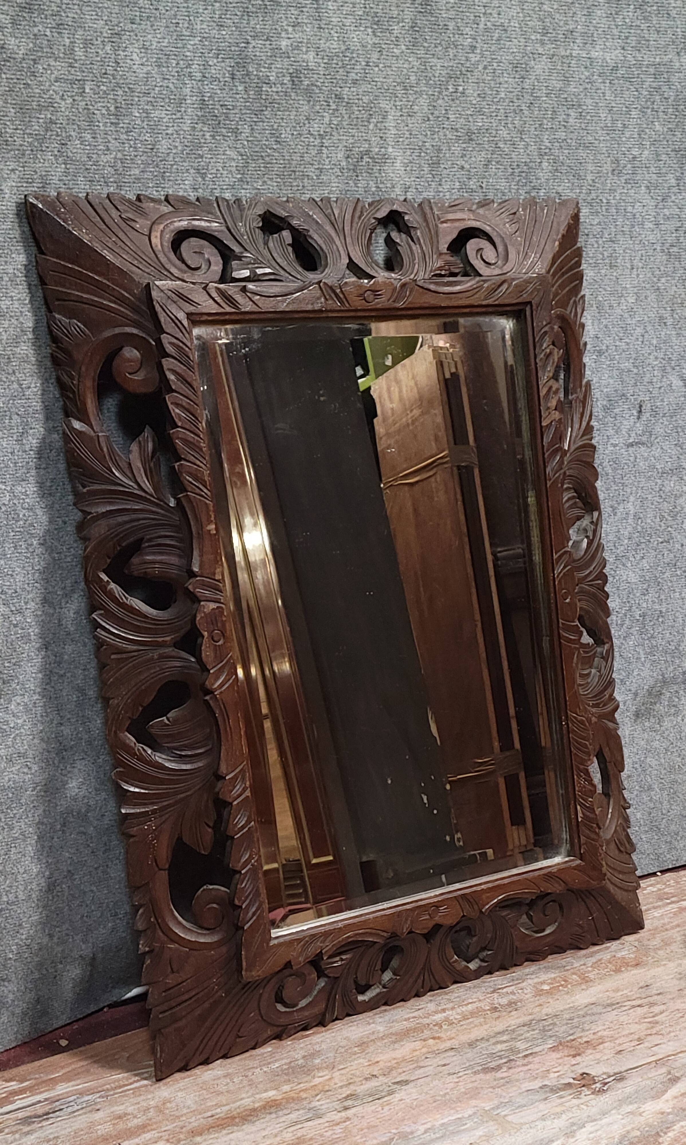 Antique 19th-century carved oak mirror